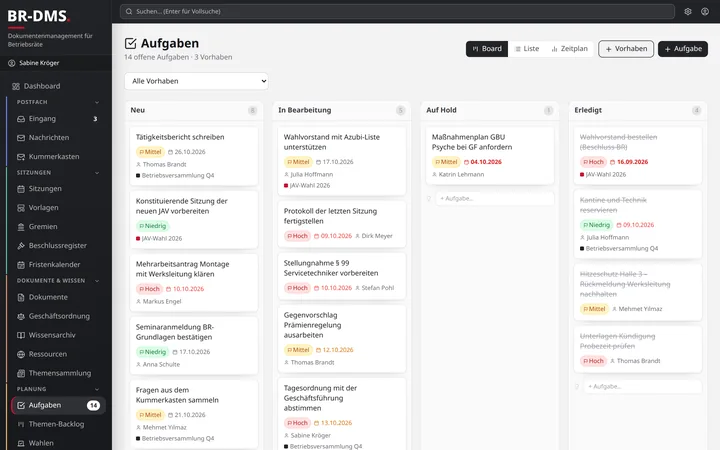 Screenshot Aufgaben-Board