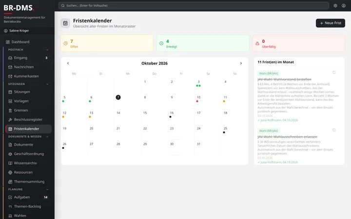 Screenshot Fristenkalender
