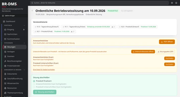 Screenshot Sitzung nach dem Protokoll